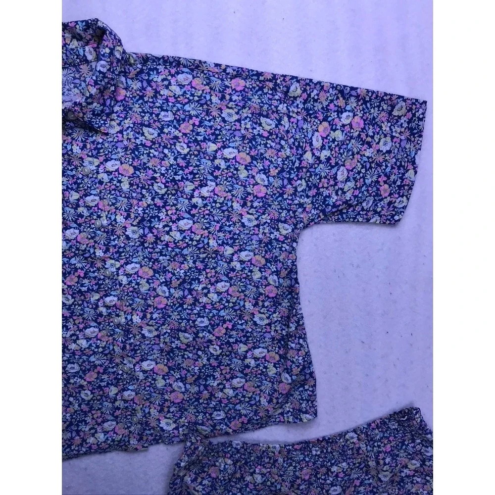 Gap Kids Pajama Set Kids 12 Plus Purple Floral Short Sleeve Button Up Sleepwear